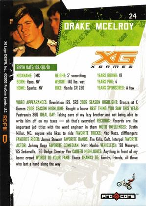 2004 Pro Core Sports X Games #24 Drake McElroy Back